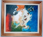 MASSAO OKINAKA (1913-2000) - Belíssima pintura abstrata finamente produzida á óleo sobre tela rica em colorações medindo 50 x 60CM. Acompanha linda moldura nova trabalhada em madeira nobre medindo 65 x 75CM. Assinada no C.I.E. Excelente estado de conservação. Nota: Massao Okinaka (Kioto, 27 de março de 1913 --- São Paulo, 28 de julho de 2000) foi um pintor, desenhista e professor nascido no Japão que decidiu radicar-se na capital paulista e aí exercer sua atividade artística.Iniciou os estudos de arte em seu país natal. Cursou a Escola de Belas Artes de Kansai, onde teve como professores Kuroda Jyutaro e Narahara Kenzo. Com Onishi Kakyo aprende os fundamentos da antiquíssima arte denominada sumi-ê que introduziu e divulgou no Brasil.Em 1932 emigra para o Brasil, escolhendo a cidade de Lins para residir. Terminada a Segunda Guerra, puderam os pintores nipo-brasileiros reabrir o grupo Seibi-kai. Uns dos primeiros a aderir ao renascido grupo foi Okinaka, em 30 de março de 1947.