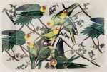 Travessa em porcelana branca decorada com pássaros e folhagens. Med. 34x23 cm.