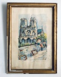 Marius Girard  Imagem da Catedral de Notre-Dame, Paris, França. Desenho aquarelado, ACIE, moldura com desgastes. Med. com moldura: 55x40 cm.