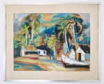 QUADRO - FRANK SCHAEFFLER (1917-2008) - "Pintura sobre cartão", assinada, datada e localizada. ILHA GRANDE-RIO /  1955. Med. 50x64 cm e 67x82 cm. Marcas do tempo.