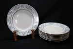FAIANÇA FRANCESA - Parte de antigo aparelho de jantar de faiança francesa, GRANDE DEPOT - E.BOURGEOIS - France, decorada com faixas e motivos florais em tom de azul. Composta de: 10 pratos rasos. Dia. 26 cm. Marcas do tempo e uso.