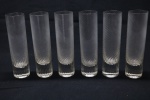 CRISTAL - Lote de 6 copos shots longos em cristal decorado com relevo. Alt. 13 cm.