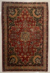TAPETE - Lindo tapete em lã multicolorido, cor predominante vermelha. Med. 150x105 cm.