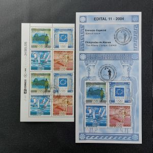 Olimpiadas de Atenas - Grecia - C2574/2577 - Quadra com carimbo de 1º dia + quadra sem carimbo + edital sem selo