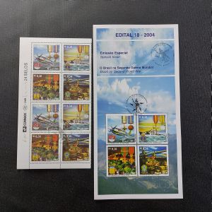 O Brasil na  Segunda Guerra Mundial - 25/08/2004 - C2591/2594 - Quadra com carimbo de 1º dia + quadra sem carimbo + edital sem selo