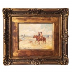 Cadmo Fausto (1901-1983). Homens a Cavalo. Óleo sobre madeira. Assinado, cid. 27 x 34 cm.