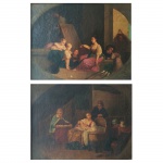 Pendant de pinturas. Óleo sobre tela. Europa. Provavelmente Escola Holandesa, Séc. XIX. 37,5 x 48 cm. Apresenta pequeno restauro.