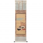 Kakejiku. Pintura representando escritora. Assinado e com carimbo. 170 x 43,5 cm. (18).