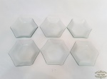 6 Pratos Sobremesa facetados em vidro jateado . Medida 19 cm x 16 cm.