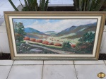 Quadro óleo sobre tela retratando paisagem, peça assinada e datada de 99, moldura em madeira. Moldura medindo 135cm x 75cm. Quadro não vai pelos correios