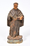 ARTE SACRA - SÉCULO XIX - Escultura em madeira policromada representando "Santo Antonio", olhos de vidro. Resquícios dourados. Medida: 23 cm x 10 cm