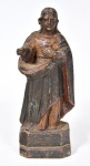 ARTE SACRA - Imagem representando São José em madeira entalhada e policromada, século XIX.  Medida: 24 cm x 10 cm; Base: 9 cm x 6 cm