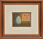 ADILSON SANTOS - OST - " EM ESTADO DE OBSERVAÇÃO" - ASSINADO, DATADO E LOCALIZADO NO VERSO - ACOMPANHA CERTIFICADO - ME: 49 cm x 55 cm ;MI: 17 cm x 23 cm; Belíssima moldura em madeira nobre entalhada.