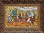 ARTE SACRA - Belíssimo quadro emoldurado com placas de azulejo pintados à mão, antigo, " "Crucificação de Jesus" - Via Sacra - Peça rara e de coleção - Medida: 58 cm x 44 cm
