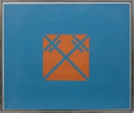CARMEN BARDY - Serigrafia. "Poste". Ed. 1/30. Tamanho: 46 x 55cm. Composição geométrica "azul/laranja". Ano: 1972. Emoldurada em vidro e aço.