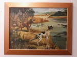Quadro representando cães a beira do Rio. Assinada  Belíssima pintura M. Luiza 1969. Tamanho 96,5x75,5 com a moldura.