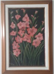 Antigo quadro com moldura em madeira, Flores, datado de 1969- Medidas: 55x78 cm e 36x60cm