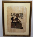 Rara e belíssima pintura finamente executada rara técnica de aquarela sobre papel papiro representando cena egípcia medindo aproximadamente 49 x 33CM. Acompanha linda moldura em madeira medindo 64 x 51CM. Bom estado de conservação.