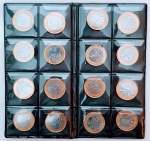 MOEDAS RIO2016 - Raro álbum contendo todas as 16 moedas da série comemorativa das olimpíadas do Rio de Janeiro realizada em 2016, ambas no padrão brasileiro de 1 real em aço inoxidável. Álbum em couro legítimo preto medindo 17 x 8CM. Excelente estado de conservação.