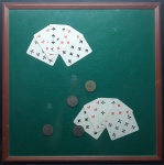 Quadro "MEMORABLIA" fichas de Cassino da Urca (Rio de Janeiro)   e cartas de baralho 7,8,9