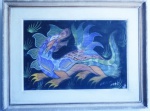 Lindo Quadro em o/s/t representando dragão assinado Chico da Silva. 65x88(moldura). Quadro apresenta desgastes na pintura pelo tempo.