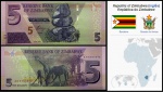 ZIMBABWE  - CEDULA DE 5 DOLLARS DO ANO 2019 A 2020 EM ESTADO FLOR DE ESTAMPA DE CONSERVAÇÃO
