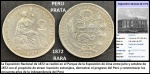 PERU - MOEDA DE PRATA GRANDE DO ANO 1872 MUITO ESCASSA- MOEDA EM ESTADO SOBERBO DE CONSERVAÇÃO