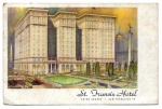 Colecionismo - Cartão Postal tipográfico do Hotel St. Francis, localizado na Cidade norte americana de São Francisco, na Califórnia. Cartão postal selado e circulado para São Paulo, no ano de 1956. Cartão postal em bom estado de conservação, apresentando ligeiras marcas de dobras. O selo está intacto, conforme pode ser visto na última foto.