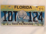 Linda placa de automóvel do estado da Florida nos  Estados Unidos, alusiva a proteção do Manattes, o peixe boi americano. A placa mede aprox. 15,5 x 30,5 cm.