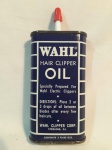 Lata de óleo antiga americana, Wahl, para uso em máquinas de cortar cabelo, vazia