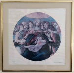 Quadro Gravura representando a Madonna Della MelaGrana.  de Sandro Botticelli. Mede: 41x41 cm.