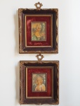 Par - Pintura sobre marfim -  Representando damas - Miniatura 8 x 6 cm. Moldura em madeira decorada com radica e borda dourada. Medida total. 21 x 19 cm. Séc. XIX/XX.