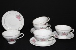 Conjunto de 5 xícaras de chá com pires de porcelna branca nacional Real.
