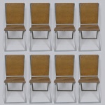 Conjunto de 8 cadeiras dobraveis em aço inox e couro, no estado. Medida 93 x 45 x 46 cm.