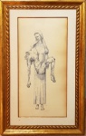 BENEDITO CALIXTO, Maria Com Jesus Nos Braços  - Nanquim sobre cartão -  72X34  cm - Assinatura inferior Central (Medidas da obra com a moldura 97,5 x 58 cm)