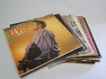 Aproximadamente 20 LPs de artistas e gêneros diversos, incluindo nomes como Elvis Presley e Roberto Carlos.