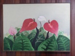 FERNANDO COELHO (Salvador, 1939) - "Jardim dos Antúrios", óleo sobre eucatex, assinado e datado de 1983. Total com moldura 62 x 87cm.