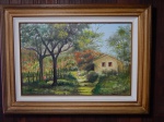 MOEMA CAMPELLO - "Casa no Bosque", óleo sobre tela , assinado, 40 x 60cm. Moldura em madeira 58 x 78cm.