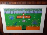 M. LACERDA - "Pavões", óleo sobre tela, assinado e datado 1970, 63 x 97cm. Moldura em madeira patinada 86 x 120cm.