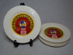 TROPICART - Seis pratos para sobremesa em faiança branca, centro decorado com marcas de queijo. Marcado no fundo. Diâm. 19cm.