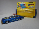 Réplica miniatura da viatura policial da cidade fictícia de Metropolis, do universo Superman, lançada pela Corgi em 1978, numeração 260, Inglaterra. Metal esmaltado. Acondicionada em embalagem original. Comp. 14cm.