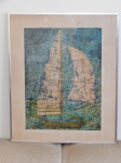 ASSINATURA NÃO IDENTIFICADA - "Barcos", técnica mista sobre tecido, 48 x 35cm. Moldura envidraçada 61 x 51cm.