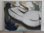 AGUILLAR (Gilberto Aguillar Navarro, 1940-2002) - "Mulher deitada", óleo sobre tela, assinado e datado 1979, moldura fina em madeira, total 102 x 83cm.