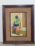 PAULO MARINHO (Rio, 1944) - "Menino do Amendoim", óleo sobre eucatex, assinado e datado 1973, 29 x 43cm. Moldura em madeira 68 x 54cm.