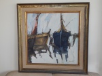 SANSÃO PEREIRA (Seringal Capatará, AC 1919  Rio de Janeiro,  RJ 2014)  - "Barcos", óleo sobre tela, 79 x 79cm. Assinado. Moldura em madeira 105 x 105cm.