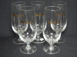 Cinco tulipas para cerveja em cristal translúcido, comemorativas do estaleiro "MacLaren". Alts. 16cm.