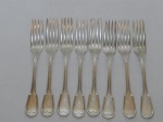 HALPHEN - Oito garfos em metal francês espessurado a prata, alguns desgastes. Comp. 19cm.
