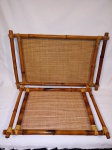 Duas bandejas, laterais e alças em bambu, fundo de palhinha sobre eucatex. A menor sem uso. 59 x 49 e 50 x 36cm.
