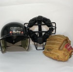 Kit de equipamentos para beisebol, em ótimo estado, da marca Rawlings