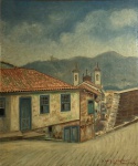 Sobragil Gomes Carollo - `Ouro Preto`  Óleo sobre tela. Ass. E datado 1973 med. 45x38cm com moldura 59x67